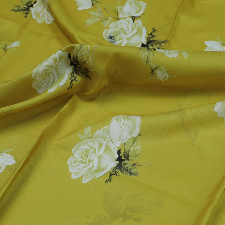 Lemon Yellow Flower Allover Digital Printed Fabric - Muslin - FAB VOGUE Studio®