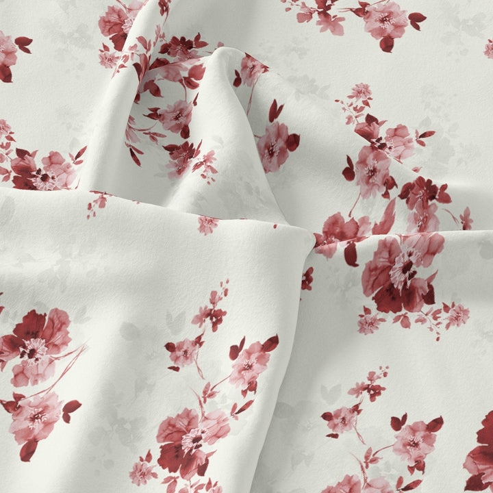 Maroon Flower Bunch Digital Printed Fabric - Muslin - FAB VOGUE Studio®