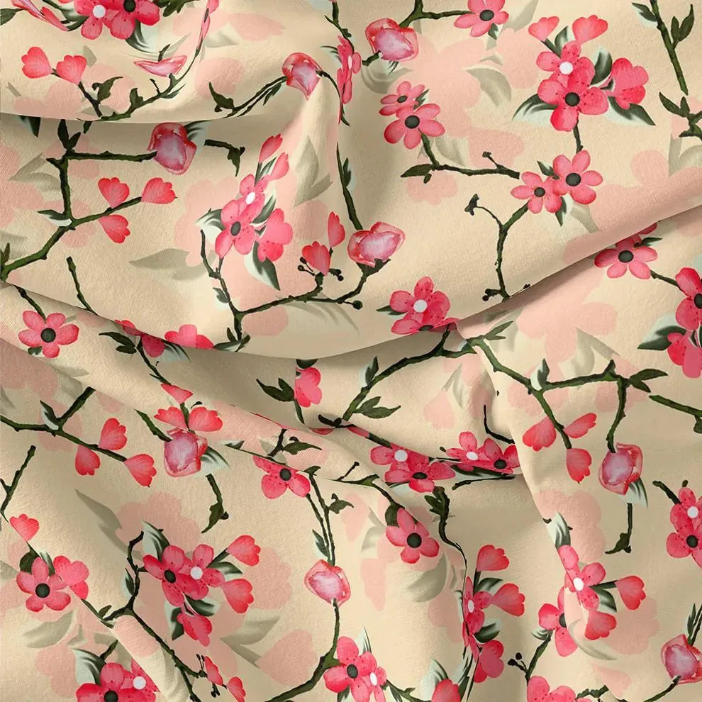 Cherry Red Flower With Branch Digital Printed Fabric  - Muslin – mu 0 ta07197p2 110 cherry red flower with branch digital printed fabric muslin 1
