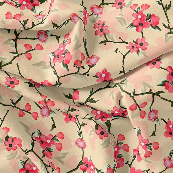 Cherry Red Flower With Branch Digital Printed Fabric  - Muslin – mu 0 ta07197p2 110 cherry red flower with branch digital printed fabric muslin 1