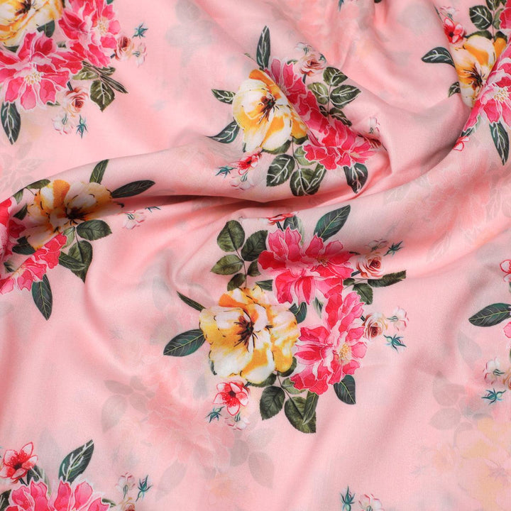 Colorful Floral Peach-Base Digital Printed Fabric - FAB VOGUE Studio®