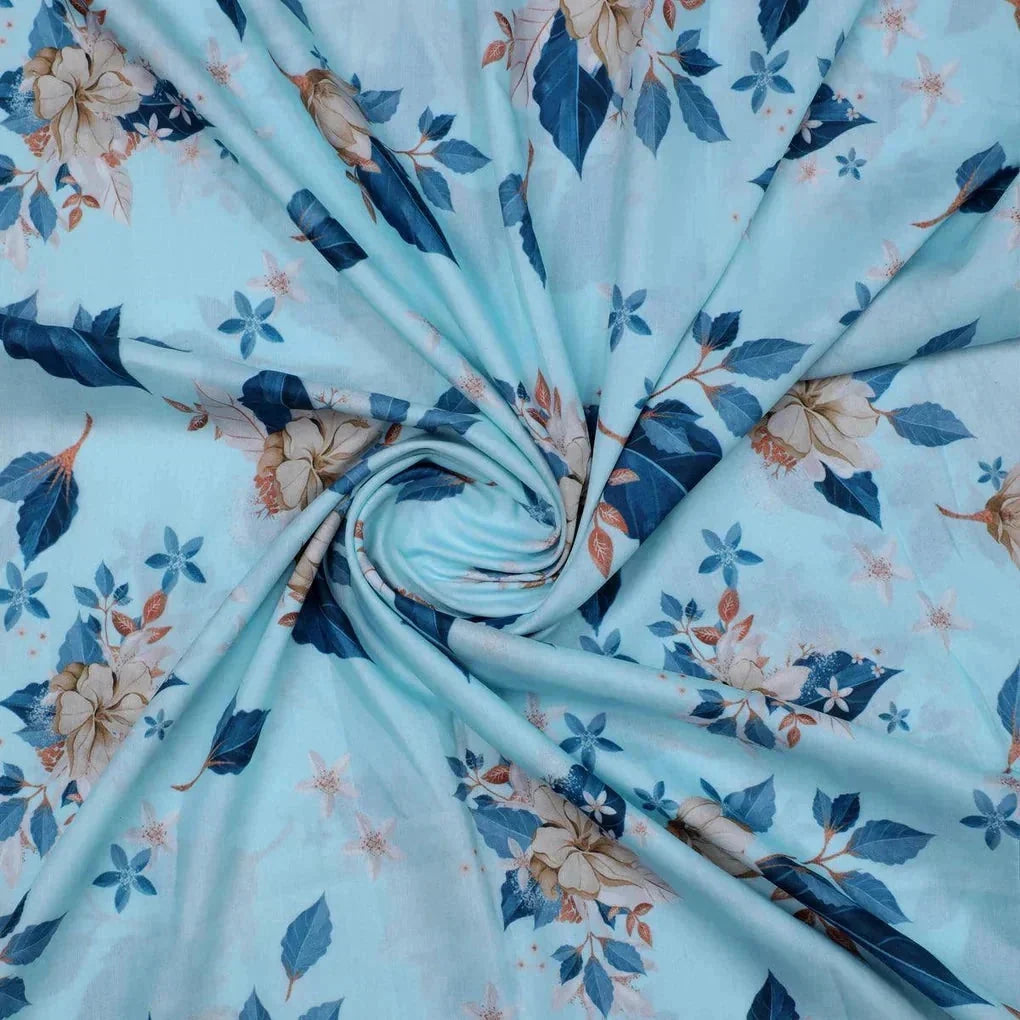Flower On Ocean Blue Digital Printed Fabric - Muslin – mu 0 ta07233p1 110 flower on ocean blue digital printed fabric muslin 1
