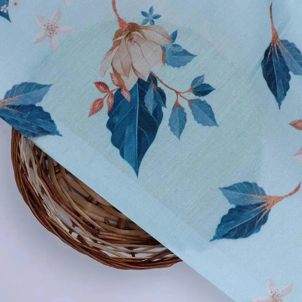 Flower On Ocean Blue Digital Printed Fabric - Muslin – mu 0 ta07233p1 110 flower on ocean blue digital printed fabric muslin 2