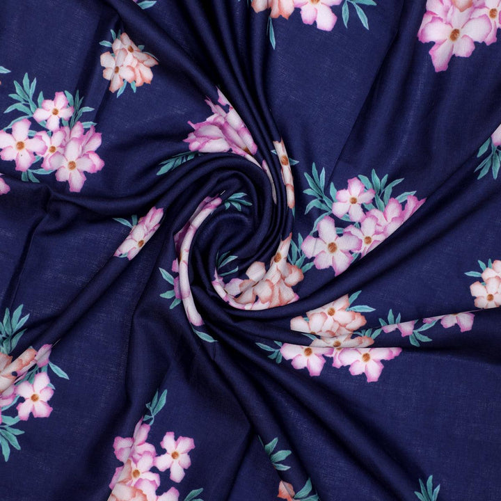 Violet Flower Bunch Digital Printed Fabric - Muslin - FAB VOGUE Studio®