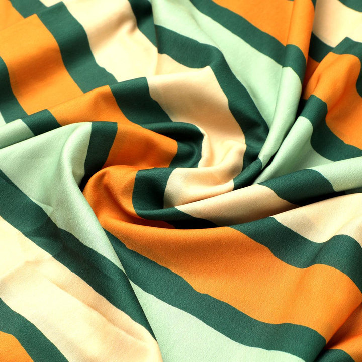 Yellow Green Stripes Digital Printed Fabric - Muslin - FAB VOGUE Studio®