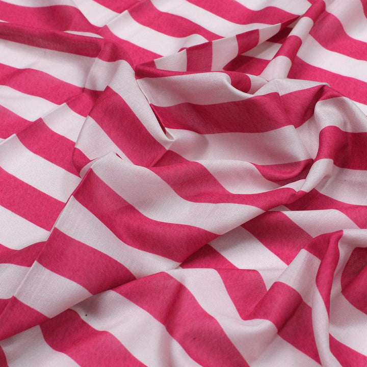 Red And Offwhite Stripe Combo Digital Printed Fabric - Muslin - FAB VOGUE Studio®