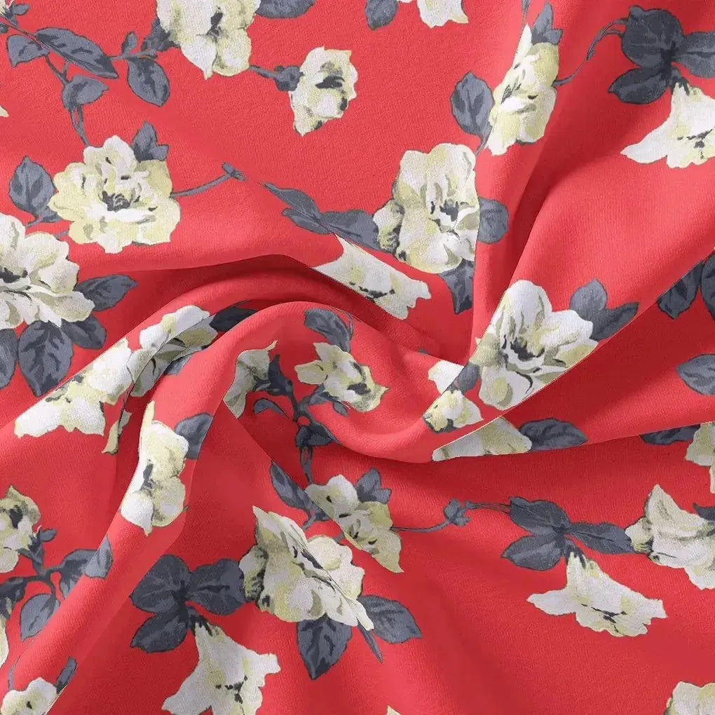 Red And White Flower Digital Printed Fabric - Muslin – mu 0 ta07549 110 red and white flower digital printed fabric muslin 1
