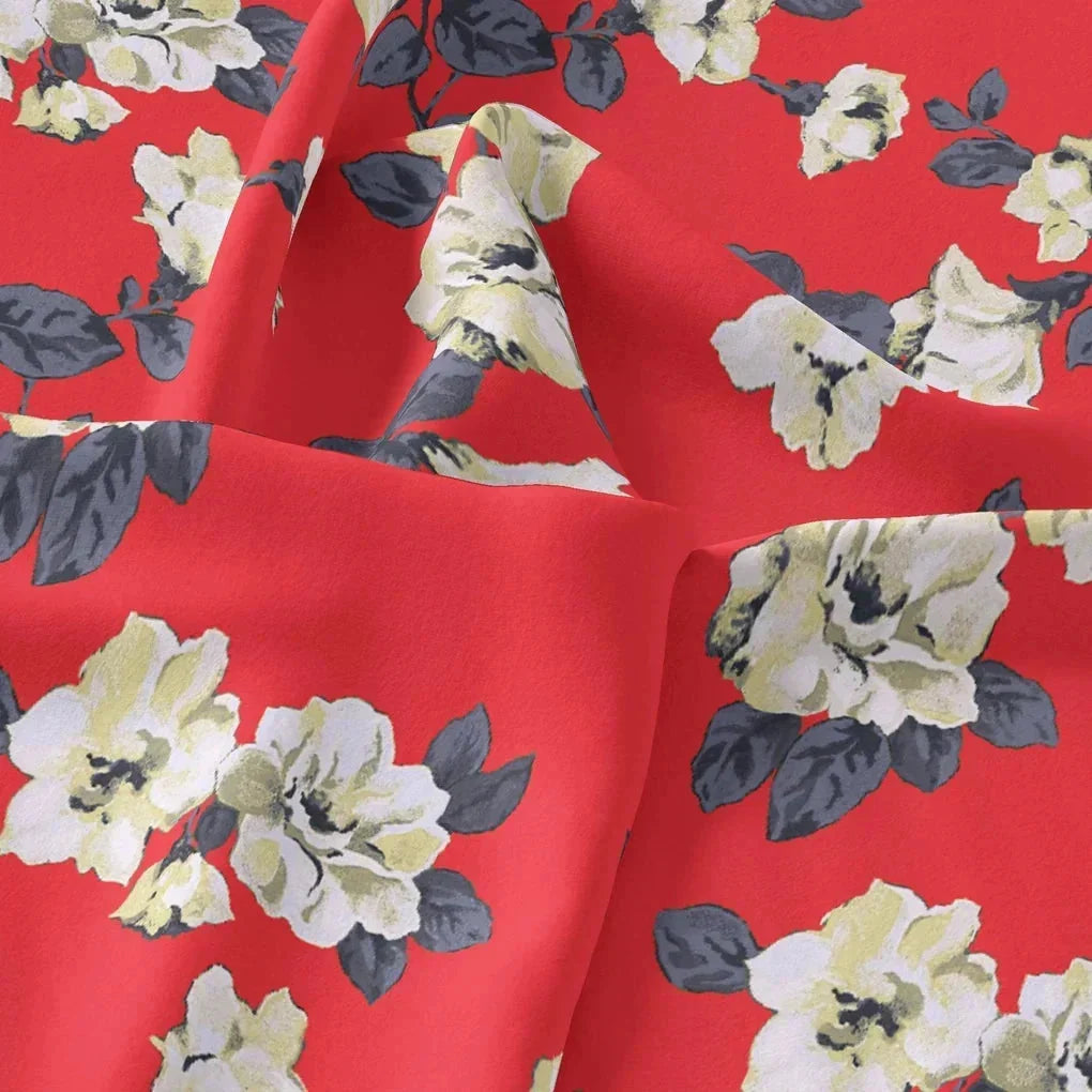 Red And White Flower Digital Printed Fabric - Muslin – mu 0 ta07549 110 red and white flower digital printed fabric muslin 3