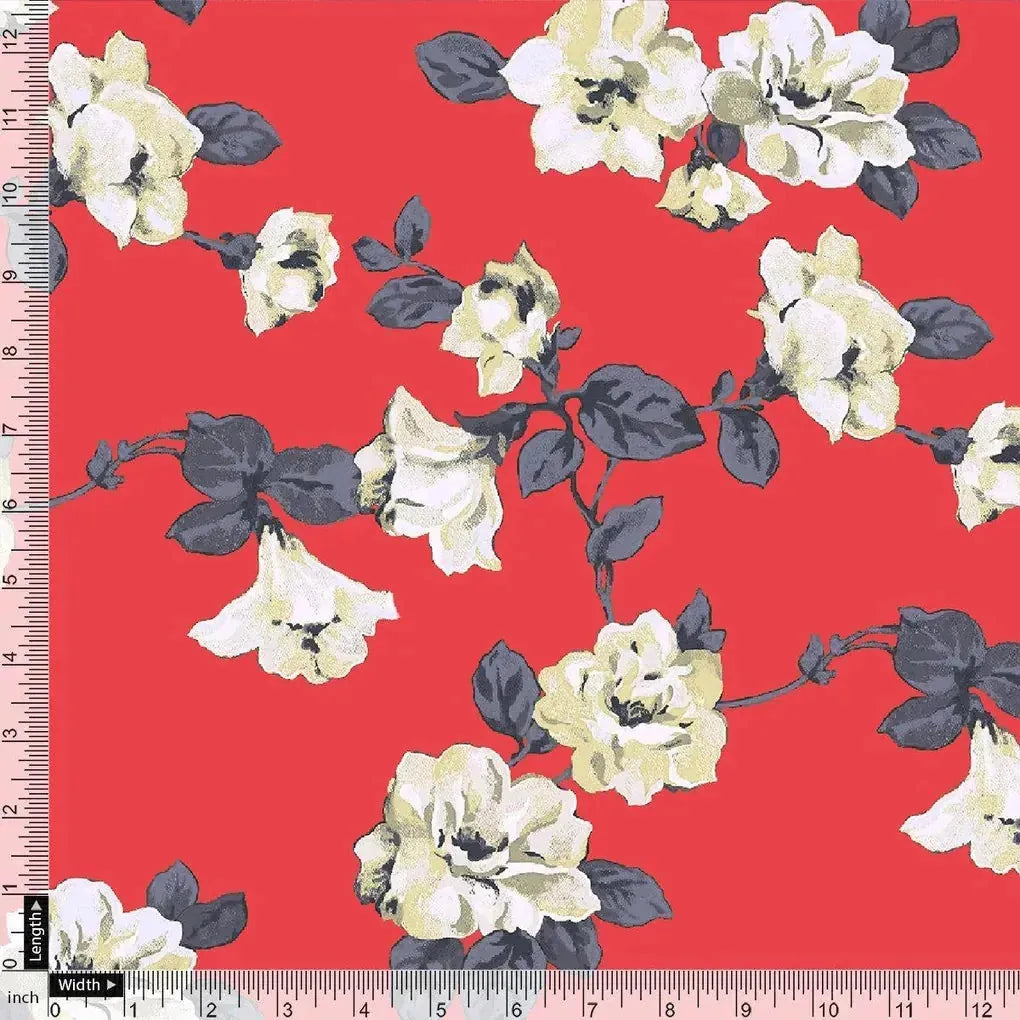 Red And White Flower Digital Printed Fabric - Muslin – mu 0 ta07549 110 red and white flower digital printed fabric muslin 4