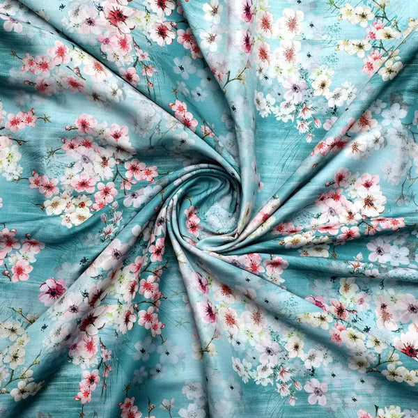 Periwinkle Floral Spring Flower Digital Printed Fabric - Poly Muslin – mu 0 ta07570p4 110 periwinkle floral spring flower digital printed fabric poly muslin 1