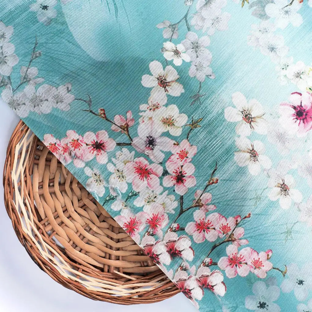 Periwinkle Floral Spring Flower Digital Printed Fabric - Poly Muslin – mu 0 ta07570p4 110 periwinkle floral spring flower digital printed fabric poly muslin 2