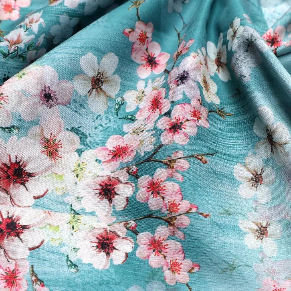 Periwinkle Floral Spring Flower Digital Printed Fabric - Poly Muslin – mu 0 ta07570p4 110 periwinkle floral spring flower digital printed fabric poly muslin 3