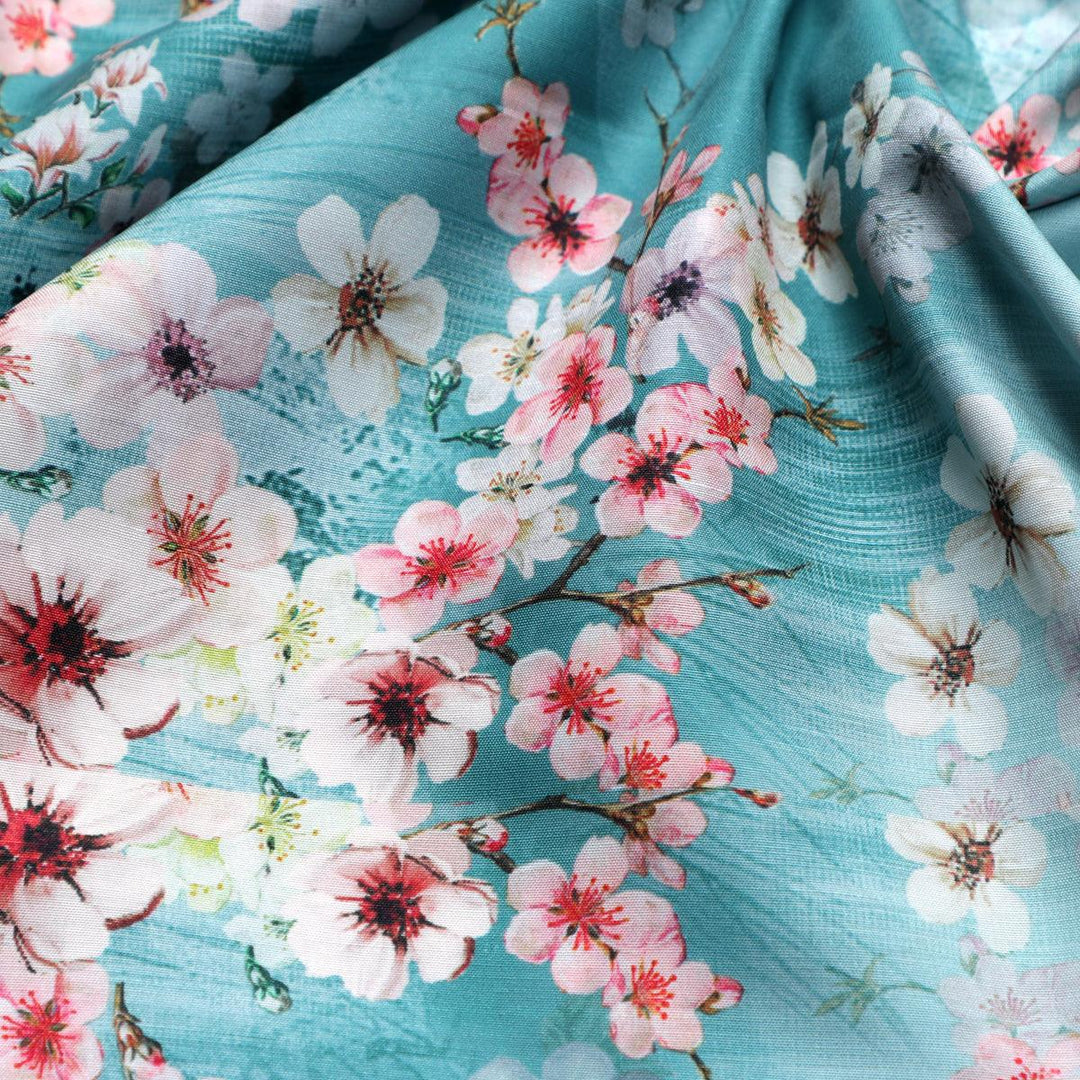 Periwinkle Floral Spring Flower Digital Printed Fabric - Poly Muslin - FAB VOGUE Studio®