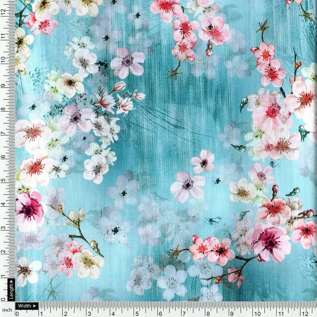 Periwinkle Floral Spring Flower Digital Printed Fabric - Poly Muslin – mu 0 ta07570p4 110 periwinkle floral spring flower digital printed fabric poly muslin 4