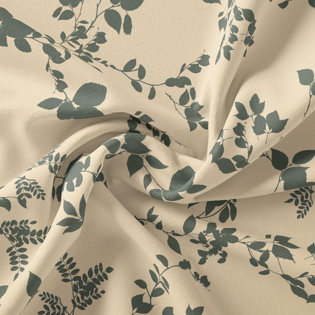 Olive Stalk And Leaves Digital Printed Fabric - Muslin - FAB VOGUE Studio®