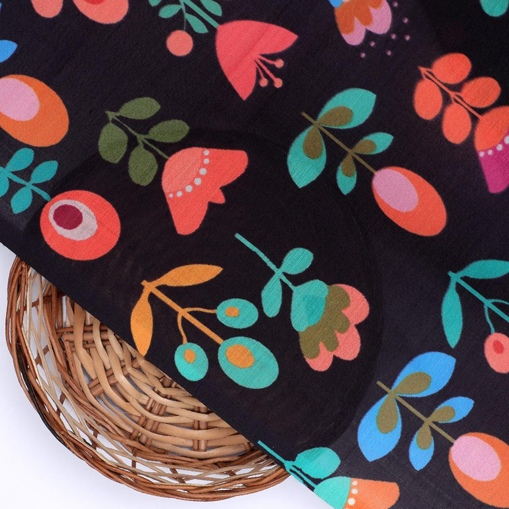 Sketchy Flowers Pattern Digital Printed Fabric - Muslin - FAB VOGUE Studio®