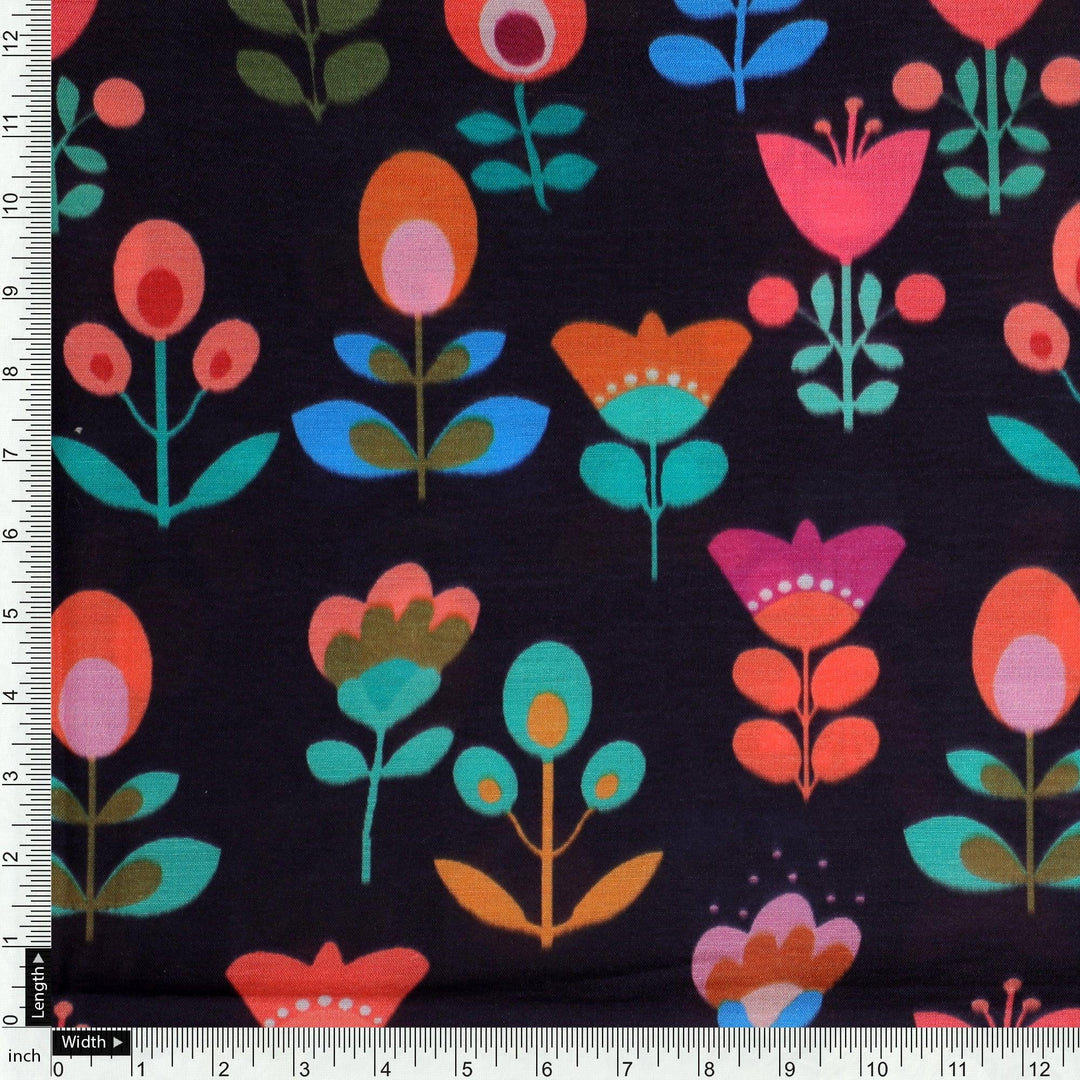 Sketchy Flowers Pattern Digital Printed Fabric - Muslin - FAB VOGUE Studio®