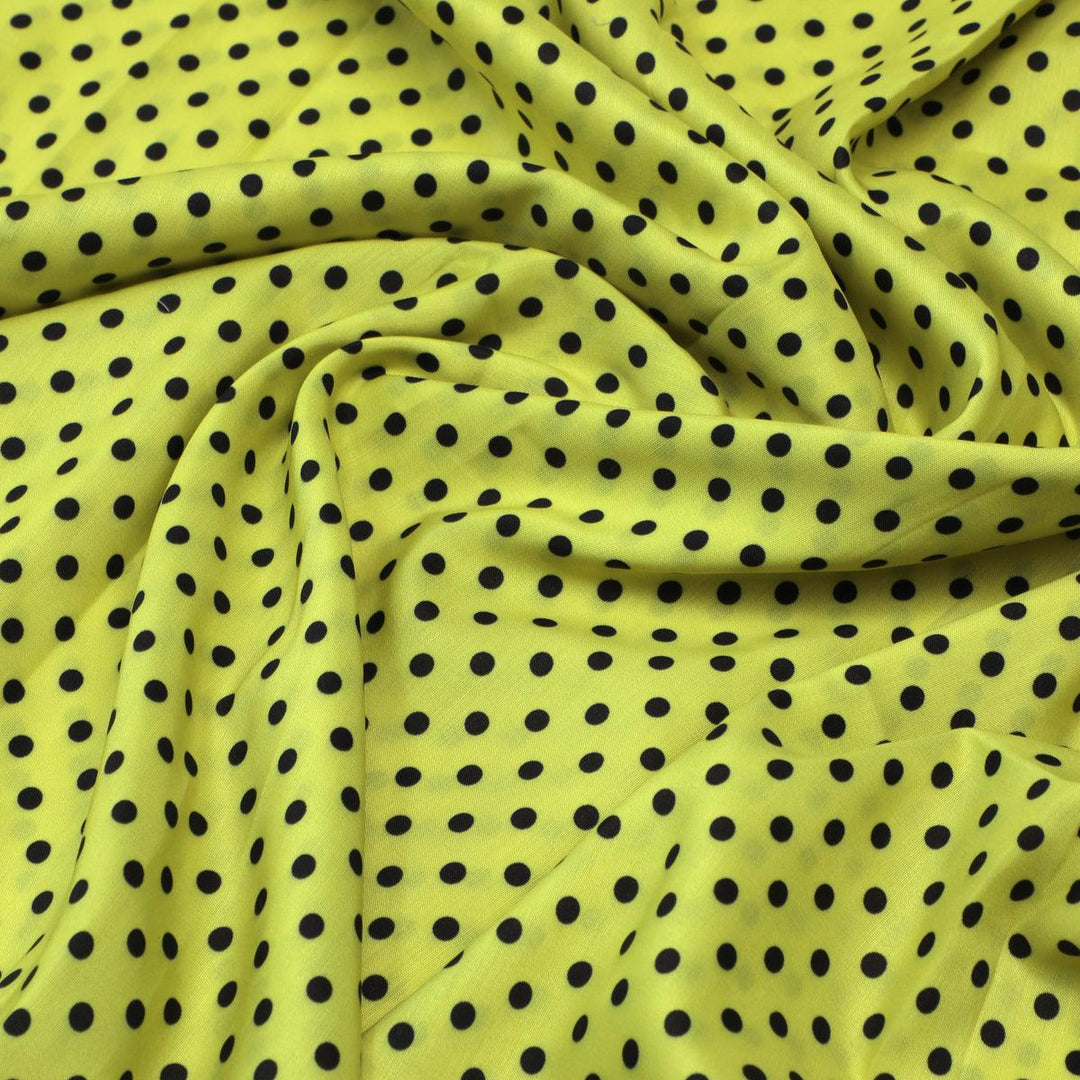 Yellow Polka Dot Digital Printed Fabric - Muslin - FAB VOGUE Studio®