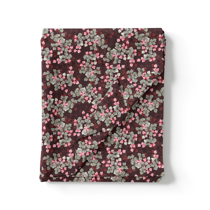 Beautiful Pink With Grey Leaves Digital Printed Fabric - Poly Muslin - FAB VOGUE Studio®