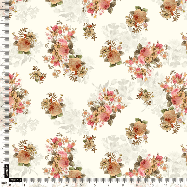 Classic Multicolor Roses With Leaves Digital Printed Fabric - Poly Muslin - FAB VOGUE Studio®