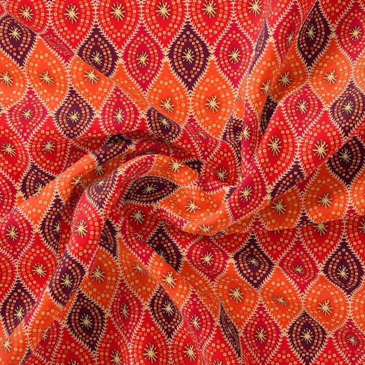 Cool Three Colour Ogee Pattern Digital Printed Fabric - Poly Muslin - FAB VOGUE Studio®