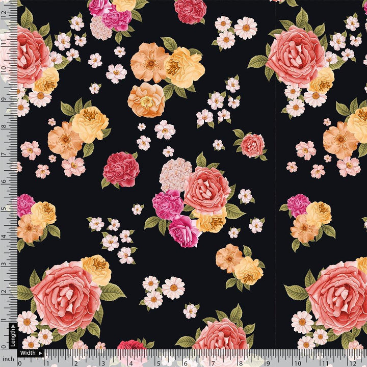 Multicolour Anemone Roses With Digital Printed Fabric - Poly Muslin - FAB VOGUE Studio®