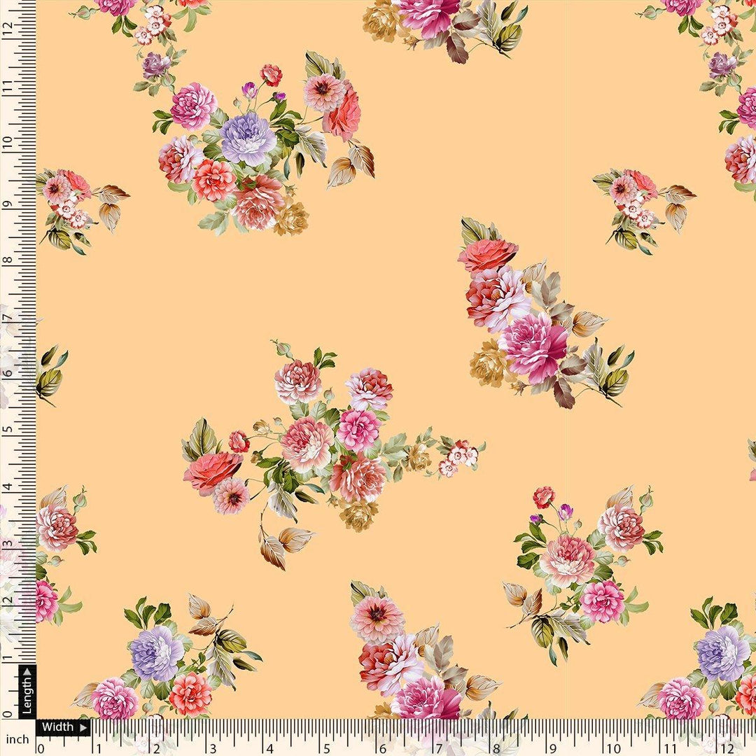 Apricot Light Watercolour Flower Digital Printed Fabric - Poly Muslin - FAB VOGUE Studio®