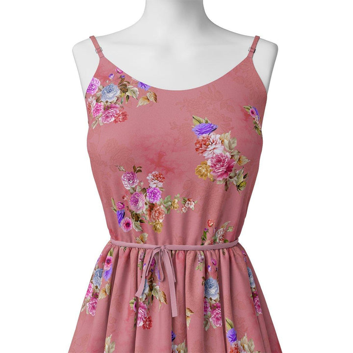 Dusky Pink With Zinnia Flower Digital Printed Fabric - Poly Muslin - FAB VOGUE Studio®