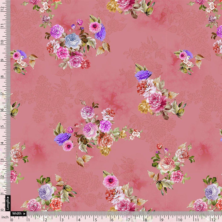 Dusky Pink With Zinnia Flower Digital Printed Fabric - Poly Muslin - FAB VOGUE Studio®