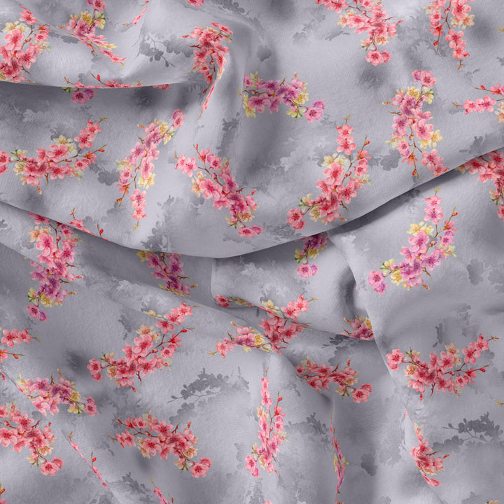 Tiny Pink Violet Floral Flower Digital Printed Fabric - Poly Muslin - FAB VOGUE Studio®