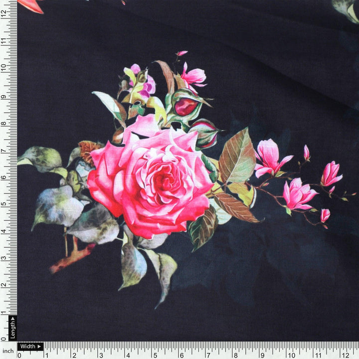 Dominant Yellow And Red Rose Digital Printed Fabric - Muslin - FAB VOGUE Studio®