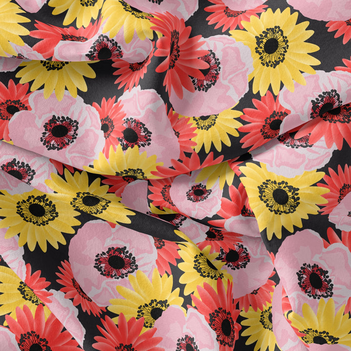 Watercolour Sunflower Digital Printed Fabric - Poly Muslin - FAB VOGUE Studio®