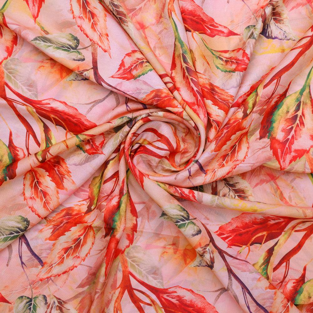 Beautiful Watercolour Gradient Autumnal Leaves Digital Printed Fabric - Poly Muslin - FAB VOGUE Studio®