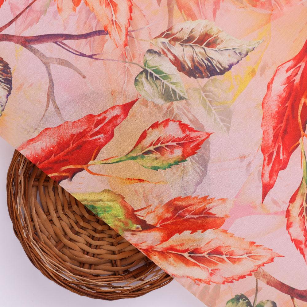 Beautiful Watercolour Gradient Autumnal Leaves Digital Printed Fabric - Poly Muslin - FAB VOGUE Studio®