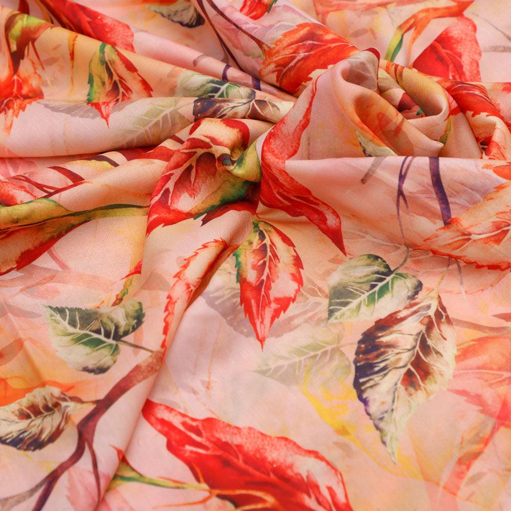 Beautiful Watercolour Gradient Autumnal Leaves Digital Printed Fabric - Poly Muslin – mu 0 ta08302p 110 beautiful watercolour gradient autumnal leaves digital printed fabric poly muslin 3