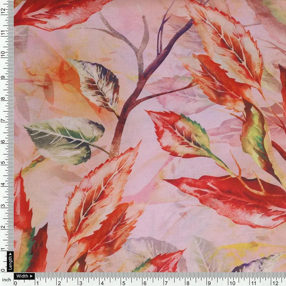 Beautiful Watercolour Gradient Autumnal Leaves Digital Printed Fabric - Poly Muslin – mu 0 ta08302p 110 beautiful watercolour gradient autumnal leaves digital printed fabric poly muslin 4