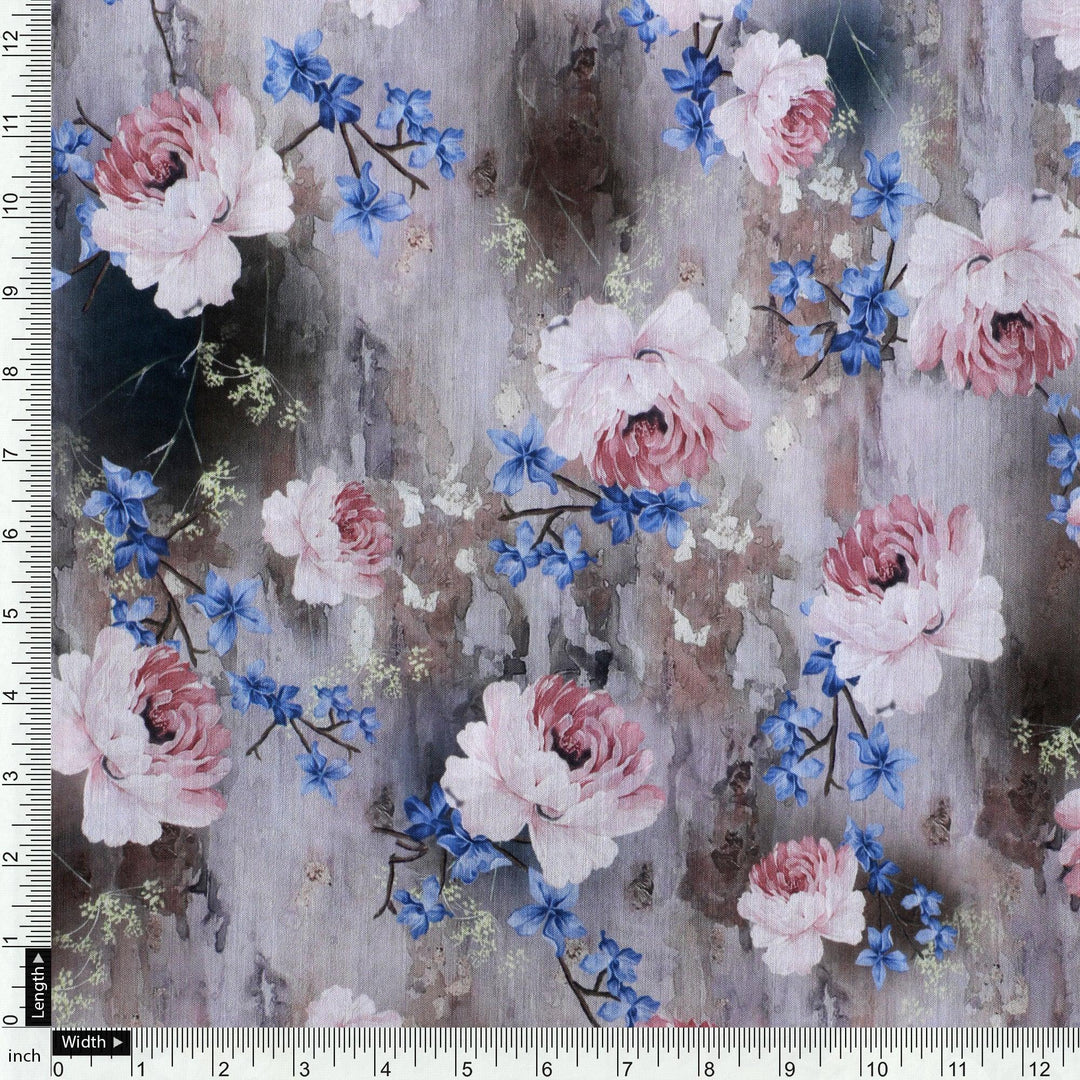 Oil Painted Cool Tiny Magnolia Digital Printed Fabric - Muslin - FAB VOGUE Studio®