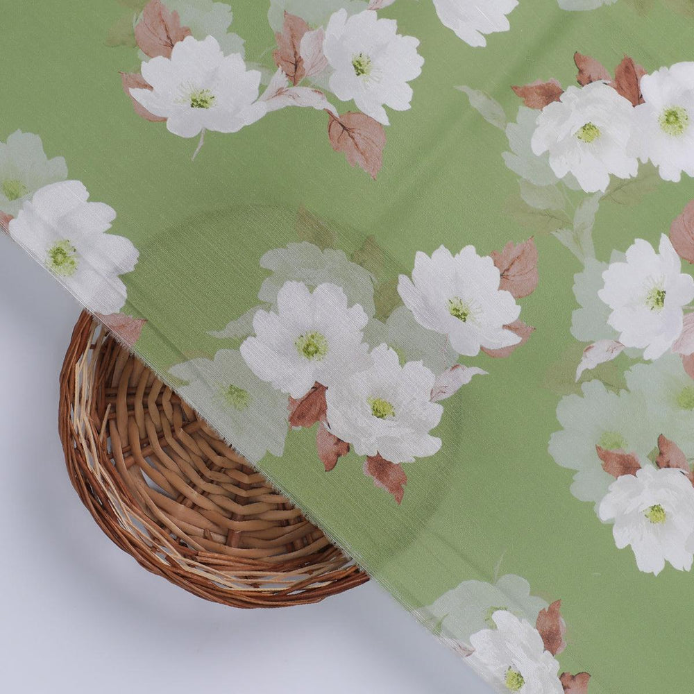 Lovely White Rose Digital Printed Fabric - Muslin - FAB VOGUE Studio®