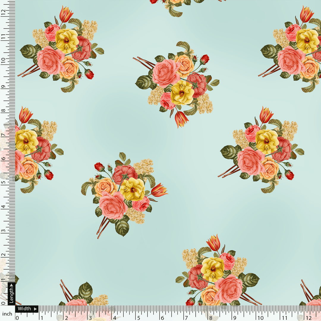 Decorative Peony Roses With Daisy Flower Digital Printed Fabric - Poly Muslin - FAB VOGUE Studio®
