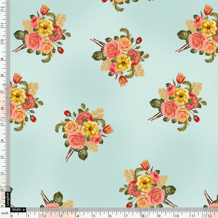 Decorative Peony Roses With Daisy Flower Digital Printed Fabric - Poly Muslin - FAB VOGUE Studio®