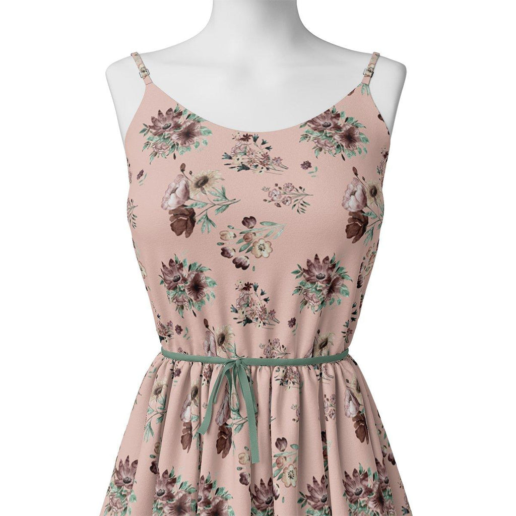 Multi Flower Bunch And Linear Leafs Digital Printed Fabric - Muslin - FAB VOGUE Studio®