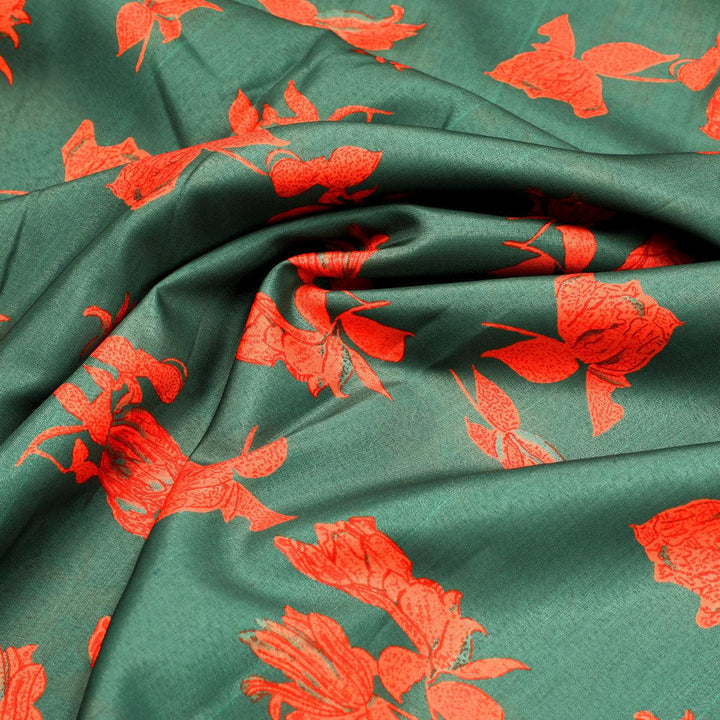 Tulips Roses With Orange Colour Digital Printed Fabric - Poly Muslin - FAB VOGUE Studio®