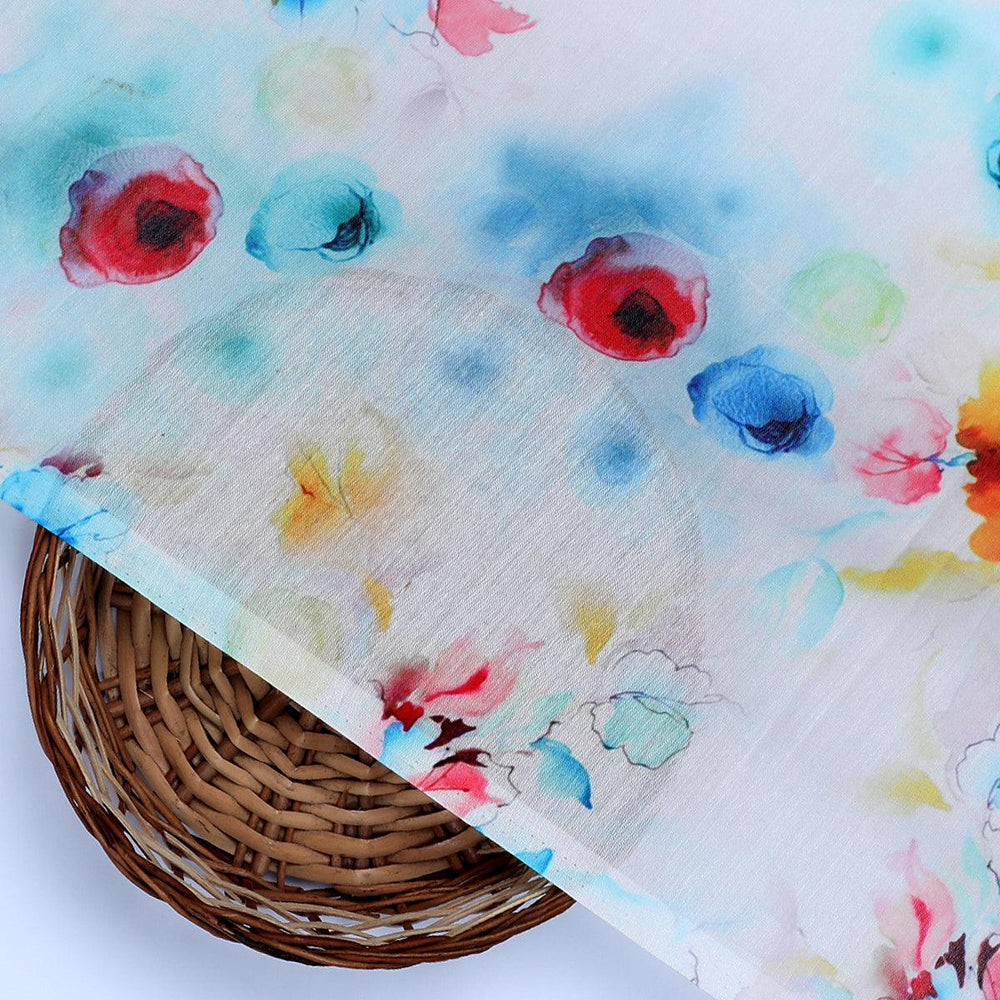 Rainbow Colourful Tulip Roses Digital Printed Fabric - Muslin - FAB VOGUE Studio®