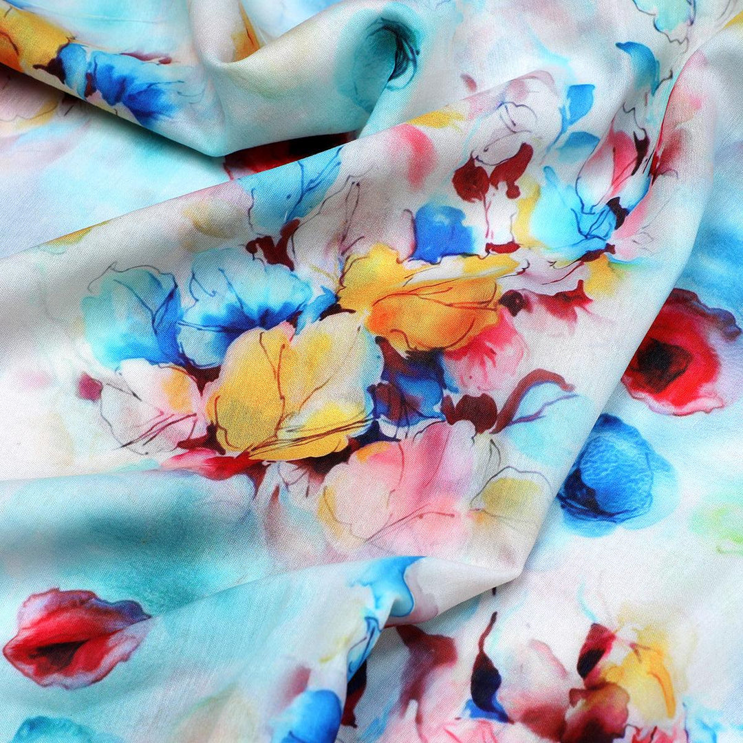 Rainbow Colourful Tulip Roses Digital Printed Fabric - Muslin - FAB VOGUE Studio®