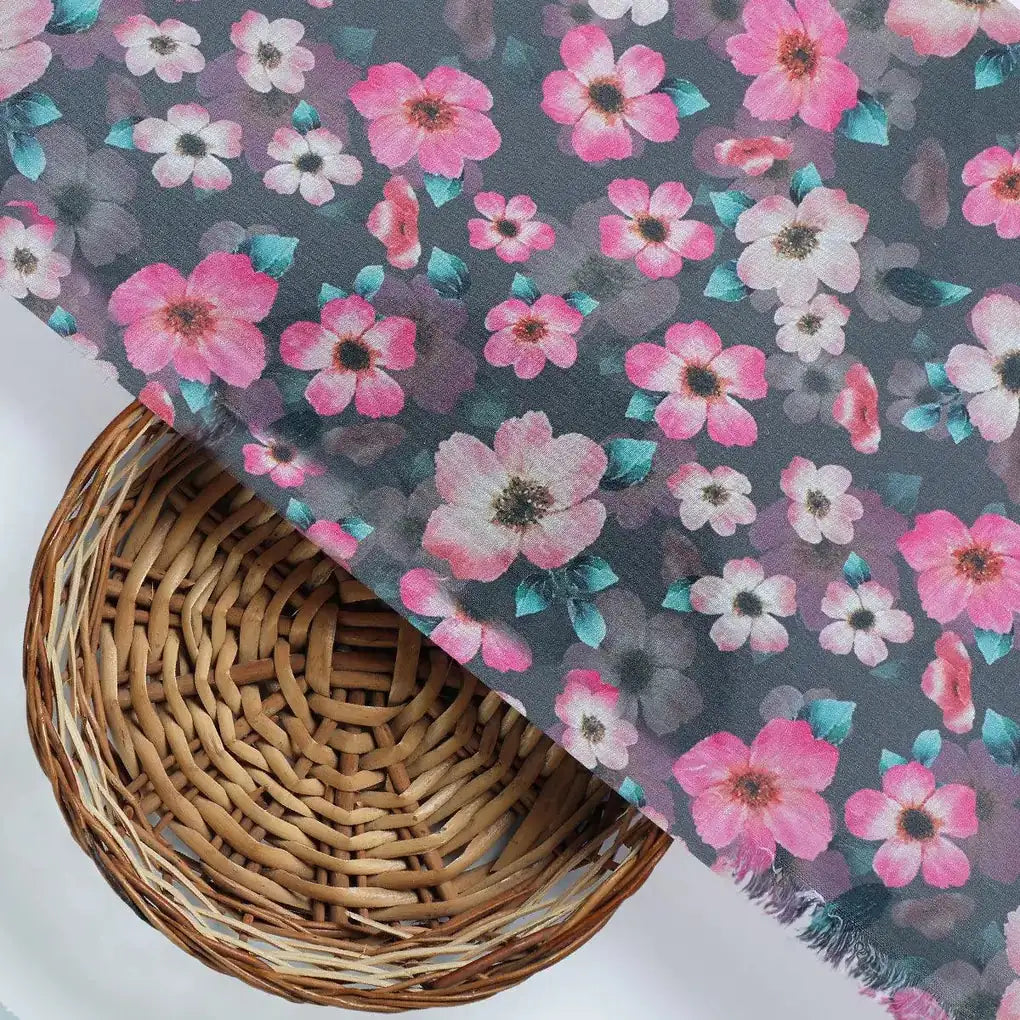 Buttercup Pink Floral Digital Printed Fabric - Muslin – mu 0 ta08551 110 buttercup pink floral digital printed fabric muslin 2