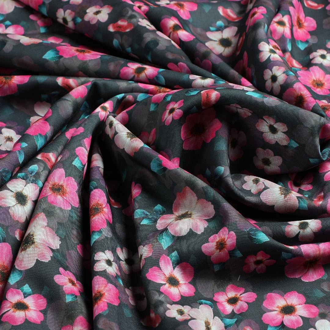 Buttercup Pink Floral Digital Printed Fabric - Muslin - FAB VOGUE Studio®