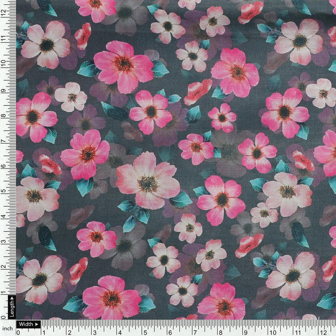 Buttercup Pink Floral Digital Printed Fabric - Muslin - FAB VOGUE Studio®