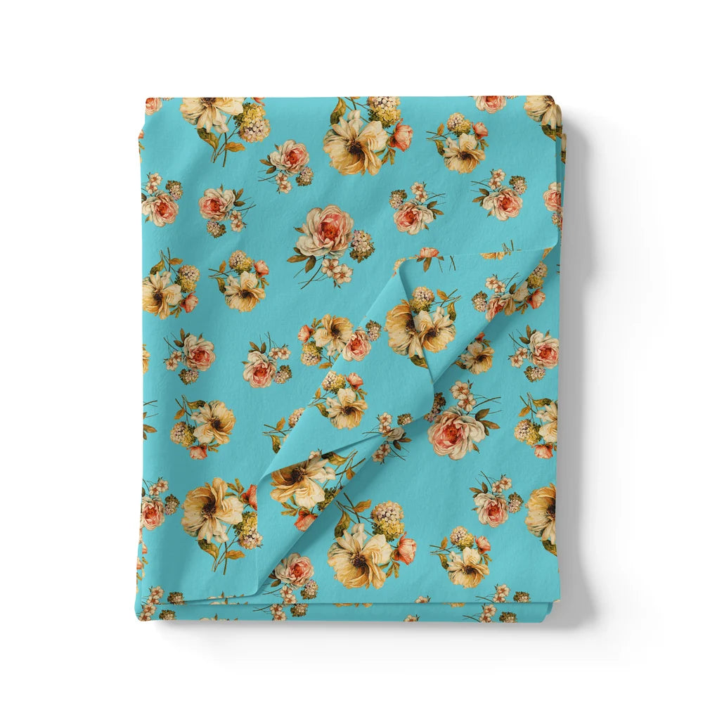 Lovely Periwinkle Flower With Blue Turquoise Digital Printed Fabric - Poly Muslin – mu 0 ta08562p15 110 lovely periwinkle flower with blue turquoise digital printed fabric poly muslin 3