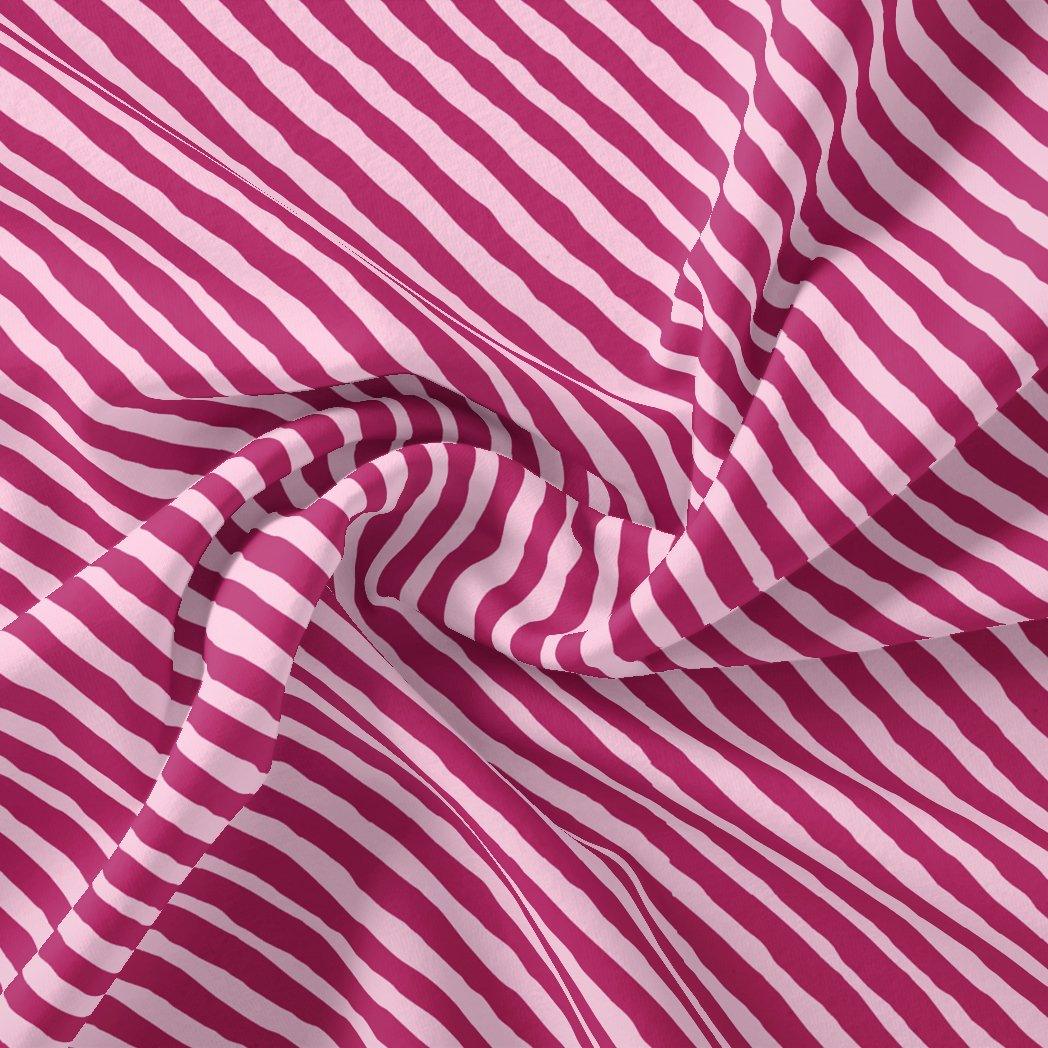 Pink Breton Stripes Pattern Digital Printed Fabric - Muslin - FAB VOGUE Studio®