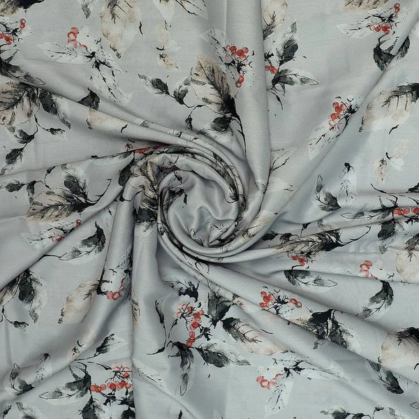 Royal Vintage Greyish Leafs Digital Printed Fabric - Muslin – mu 0 ta08588p5 110 royal vintage greyish leafs digital printed fabric muslin 2 - alternate view